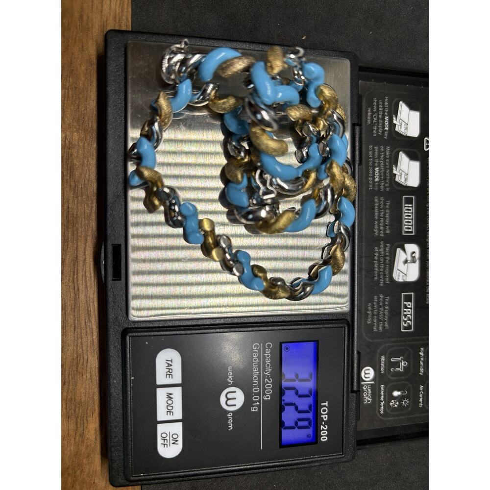 Vintage Sterling Silver 925 3 Tone Gold Turquoise Enamel Twisted Necklace KR 32g - Picture 11 of 13